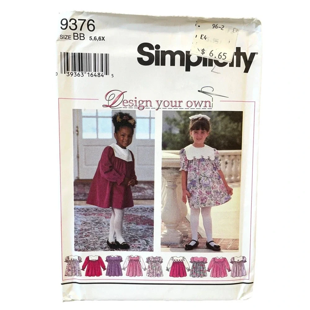 Simplicity Sewing Pattern 9376 Peter Pan Collar Dress Girls Size 6-6X